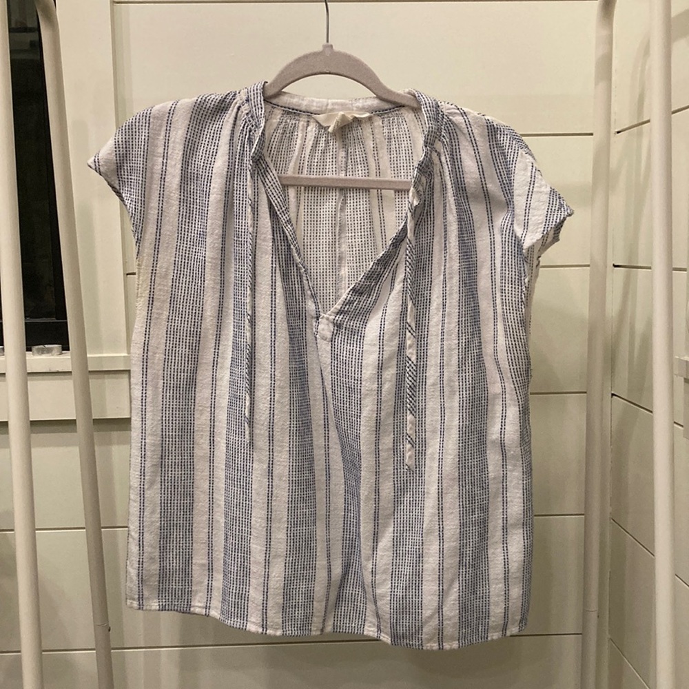 White and blue striped blouse